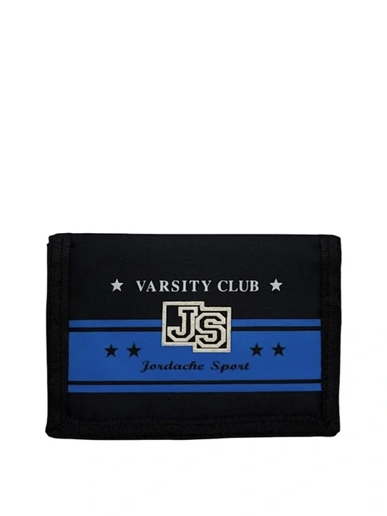 JORDACHE - BLACK BLUE NYLON SPORT VARSITY CLUB TRIFOLD VELCRO WALLET