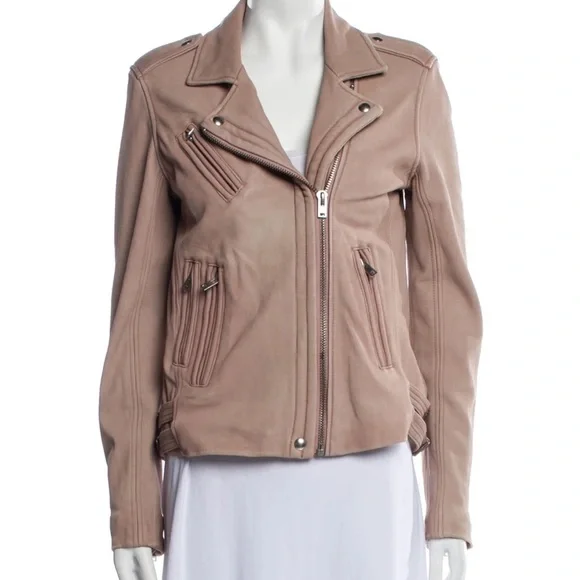 IRO DUSTY PINK MOTORCYCLE LEATHER JACKET-SIZE 40-UNWORN- RETAIL $1250.
