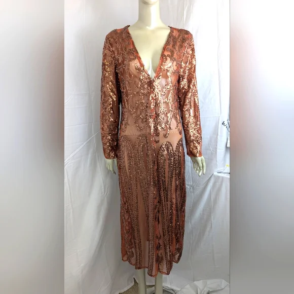 Southern Fried Chics NWT Copper Sequin Duster Medium