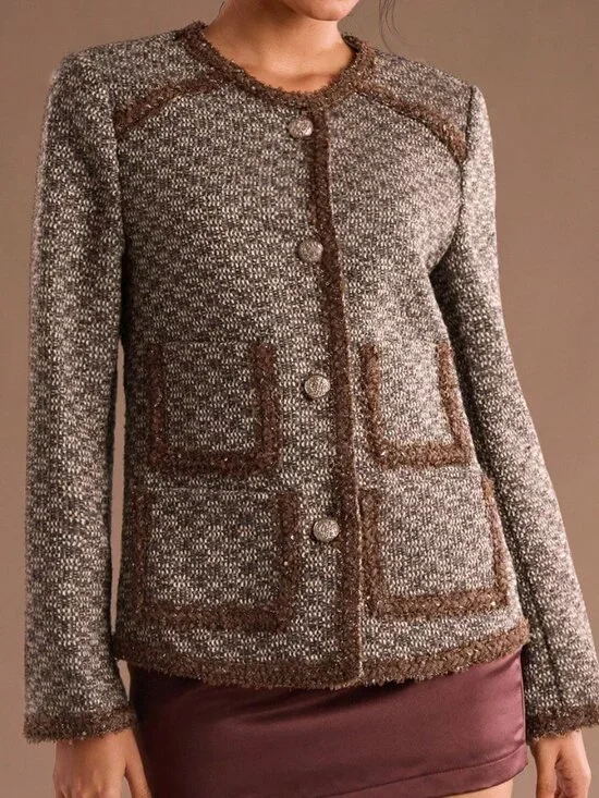 Elegant Women's Long Sleeve Tweed blazer Jacket