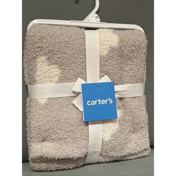 Carter’s Reversible Gray Stroller Baby Blanket White Clouds Lightweight Soft New