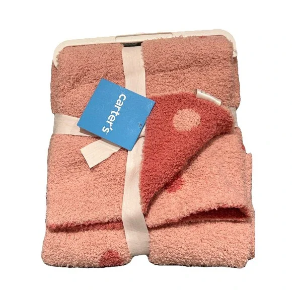 Carter’s Reversible Stroller Baby Blanket Pink Polka Dots Lightweight Soft New