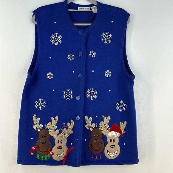 Rebecca Malone Reindeer Knit Vest, XL