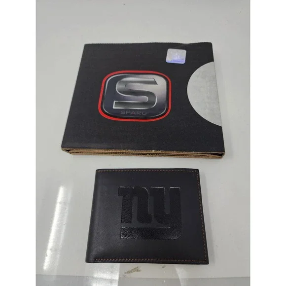 Sparo Mens New York Giants Bifold Wallet Black Leather RFID Casual Size OS