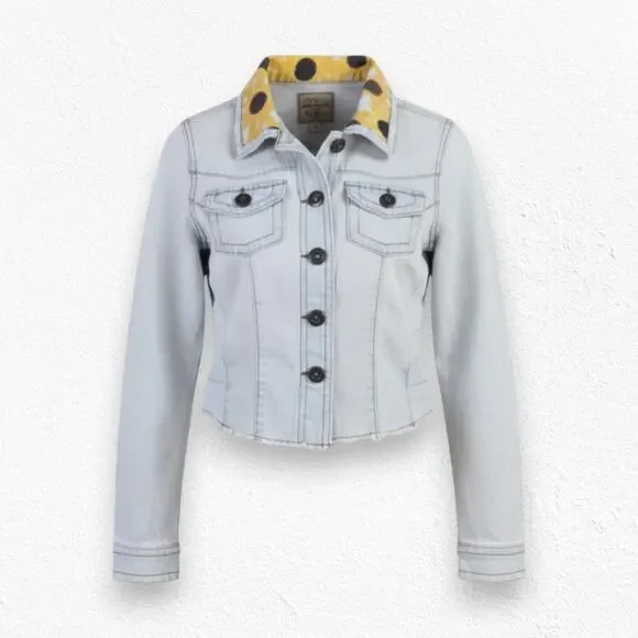 Y2K Light Acid Wash Hand Painted Sunflower Highway Jeans Denim Jacket Size Small