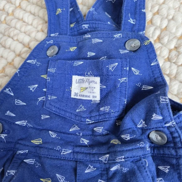 Carter’s Baby Boy Overalls 9 Mo Paper Airplane Farmer Cottage Bibs