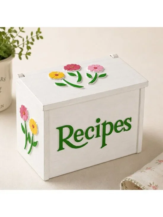 Vintage FTD Recipe Card Box Retro USA Floral Hinged Lid Holder Kitchen Storage
