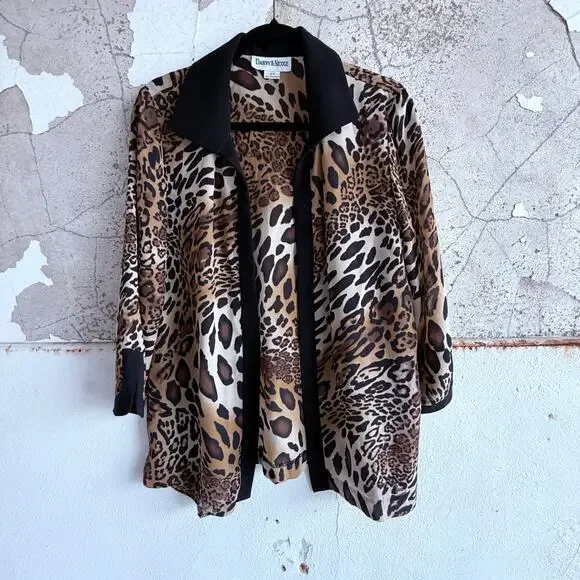Y2K Leopard Blazer‎ Open Front Cardigan Animal Print Statement Jacket Womens 12P