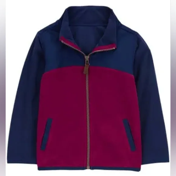 NWT 4T Carter's Toddler Zip-Up Fleece Jacket Coat Red/Navy Maroon Burgundy