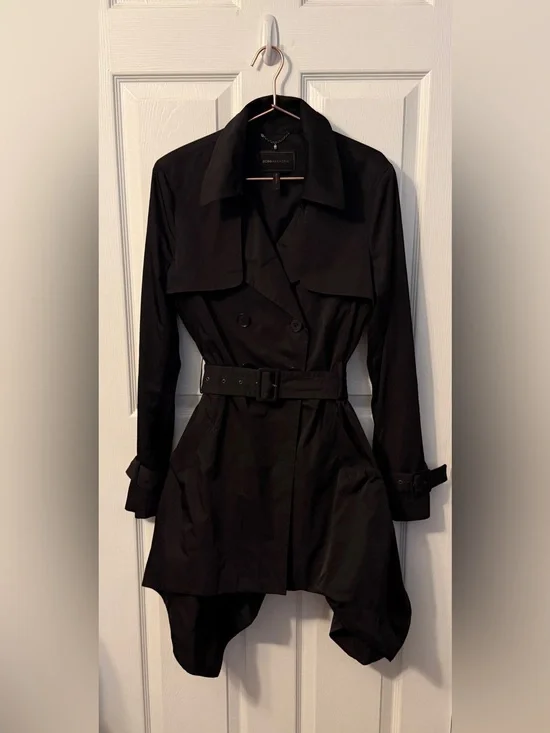 BCBGMaxAzria Black Double-Breasted Belted Trench Coat