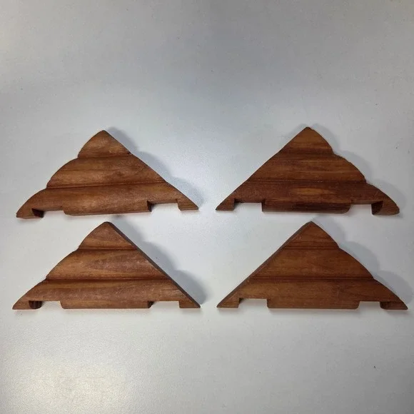 Lincoln Logs Wood Roof Support Gables Replacement Parts Set of 4 Brown