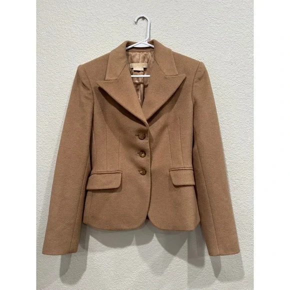 Michael Kors Collection Camel Hair Blazer Italy Tan Peaked Lapel KDL808A 6