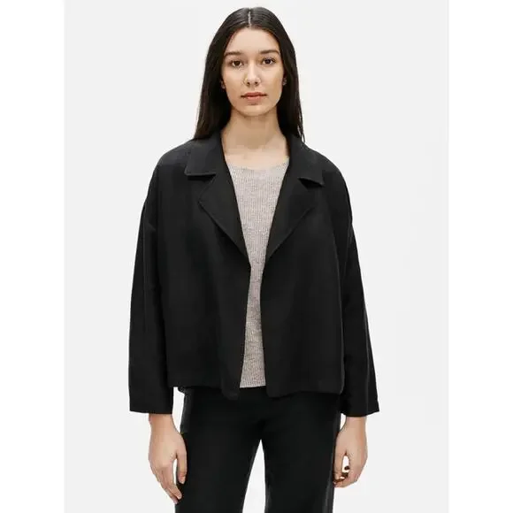 Eileen Fisher Tencel and Linen Slub Blend Black Blazer Jacket Size Large‎ NWT