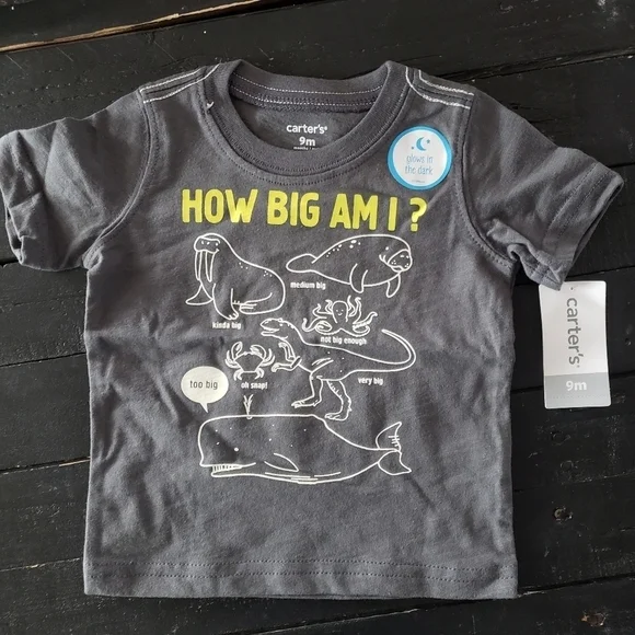 Carter's NWT Baby Boy 9 Months Charcoal Grey Short Sleeve Shirt Glow in Dark Tee
