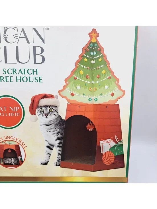 American Cat Club Carboard Scratch Holiday Christmas Tree House Size 12x14x17 in