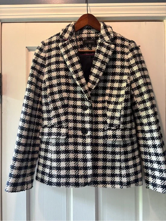 Talbots Black and White Houndstooth Wool Blend Blazer