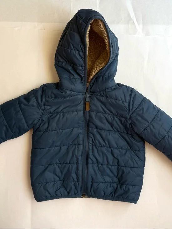 Carter’s Navy Quilted Hooded Puffer Jacket with Sherpa Lining Reversible