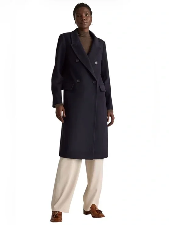 NWT Quince Women’s Italian Wool Double Breasted Coat Cadet Navy Blue Size L