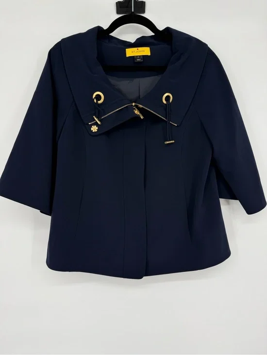 St. John Sport Zip Front Jacket Cape Cod Designer Luxury Career Travel Medium