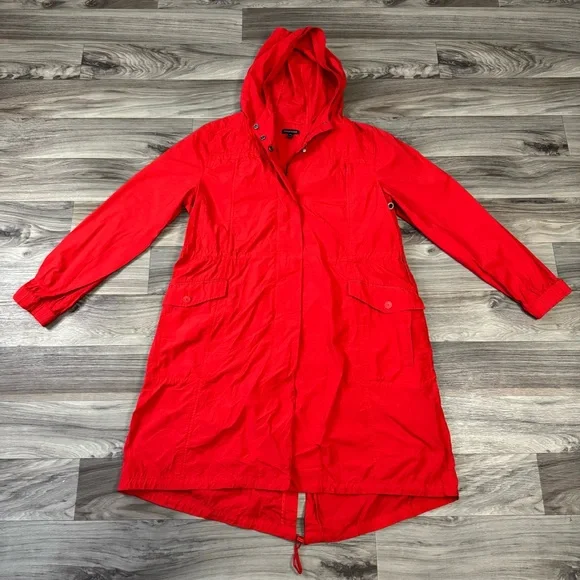Eileen Fisher Hooded Long Anorak Jacket in Red Size Extra Large