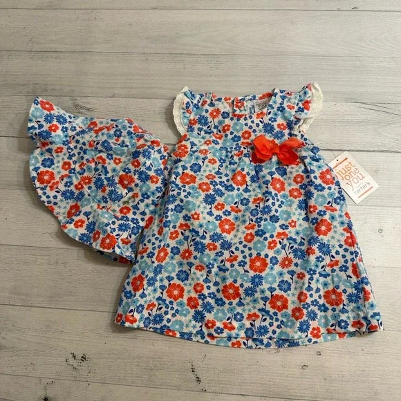 Carters baby girls floral dress‎ with matching hat 3 months NEW