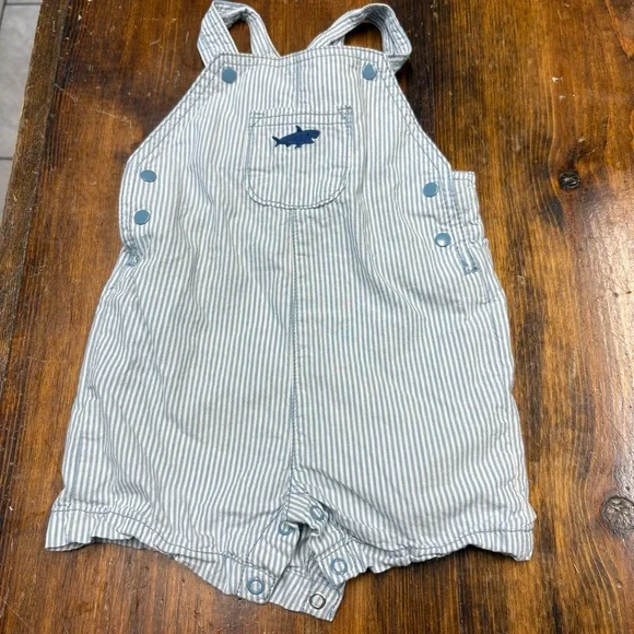 Carters Blue And White Stripe Shark Romper Size 9 Months‎