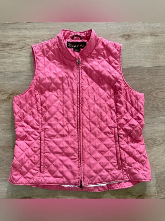 Ariat Quilted Vest XL Pink Floral Lined Full Zip