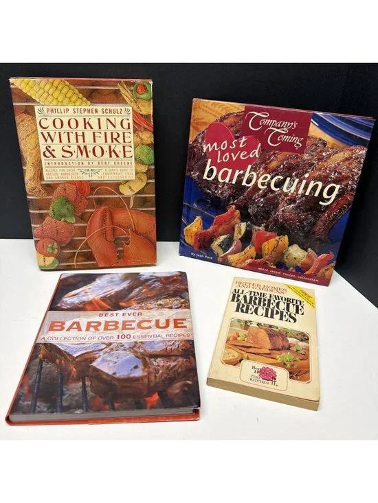 Lot of 4 BBQ Recipes Cookbooks Cooking W/Fire & Smoke, Most Loved BBQ & 2 More
