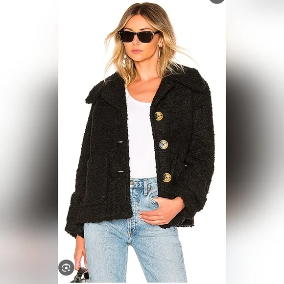 Free People Women’s Soft Faux Teddy Shearling Peacoat Coat In Black S