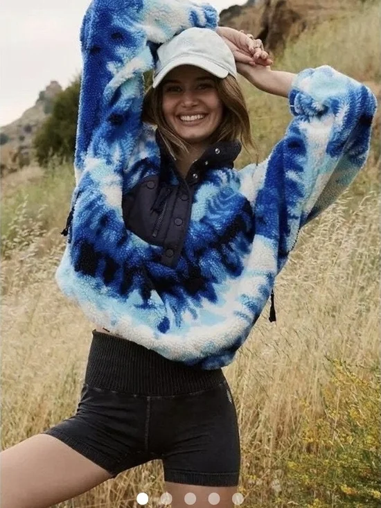 Free People Movement Rocky Ridge Fleece Pullover in an ocean tie-dye colorway,