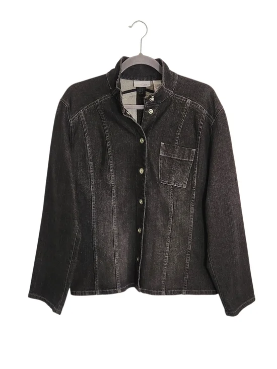 Chico's Black Denim Snap Up Jacket Size 2 Large