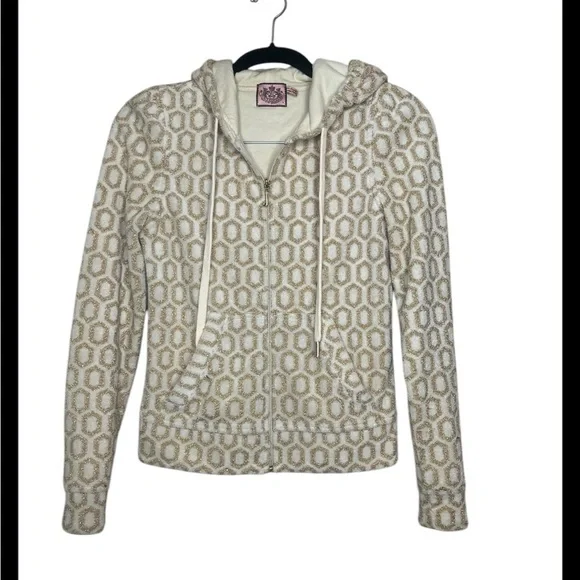 Y2K Juicy Couture Geometric Gold & Beige Terry Cloth Hoodie size S