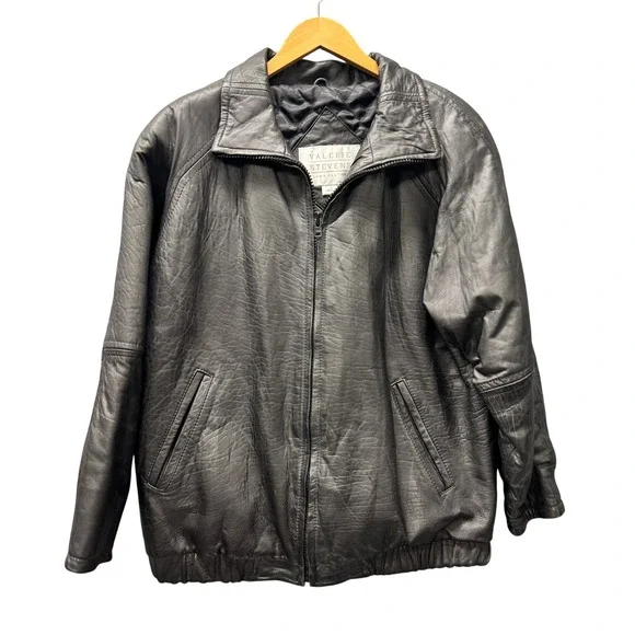 Valerie Stevens Bomber Jacket Womens Large Lamb Leather Black Outerwear Vintage