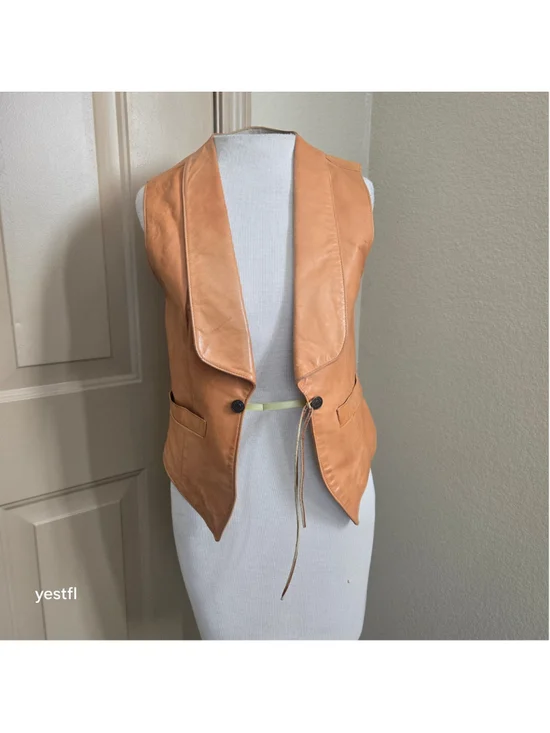 Vintage Ralph Lauren Western Wear Lambskin Leather Vest in Terracotta Brown M