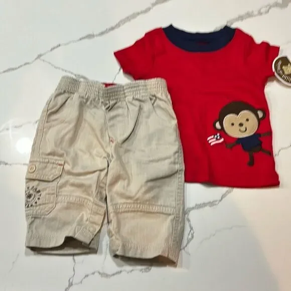Carter’s | Red Monkey T Shirt | EUC Tan INFANT Boys Cargo Casual PANTS