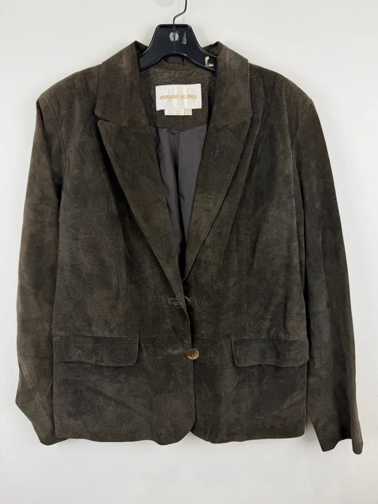 Margaret Godfrey Y2K Brown Suede Leather Blazer Jacket Size 12