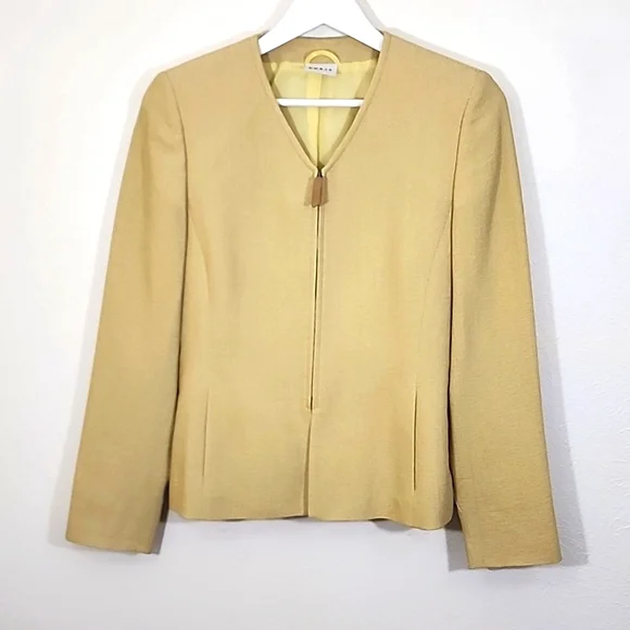 Akris Yellow Partial Wool Zip Up Office Attire Textured Blazer Size 4