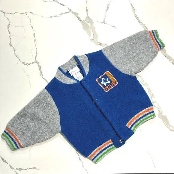 Vintage Carter's Baby Boys Blue Athletic Fleece Sport Jacket 3-6M VTG