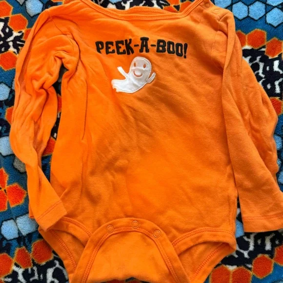Carters Boys Halloween Orange long sleeve Onesie Top