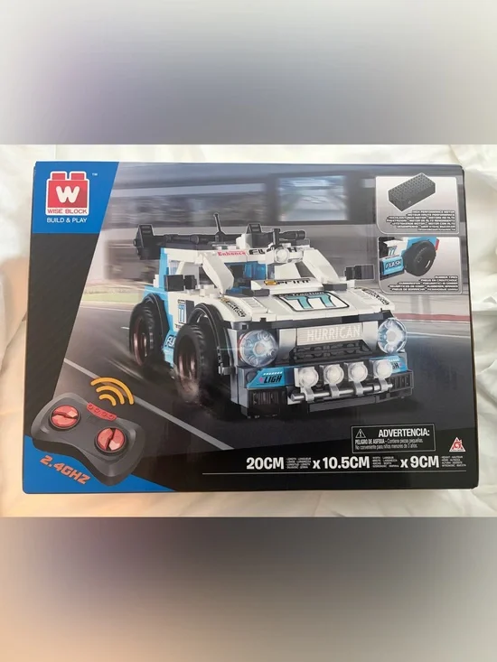 Remote Control Buildable (LEGO like) Blue & White Rally Car Building Set