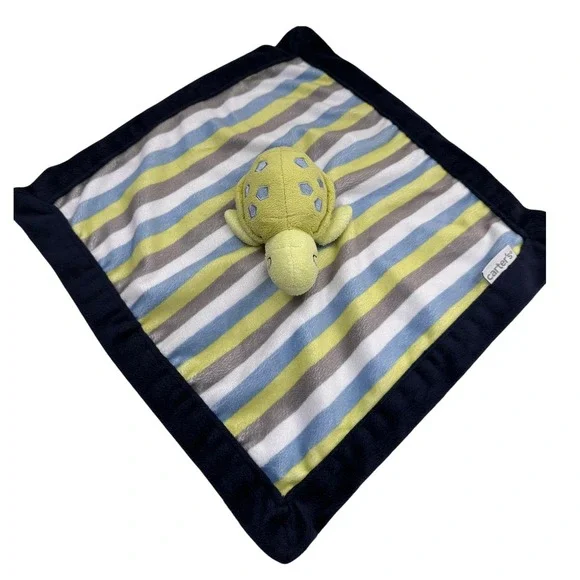 Carters Turtle Lovey Security Blanket Plush Stuffed‎ Animal Blue Green Striped