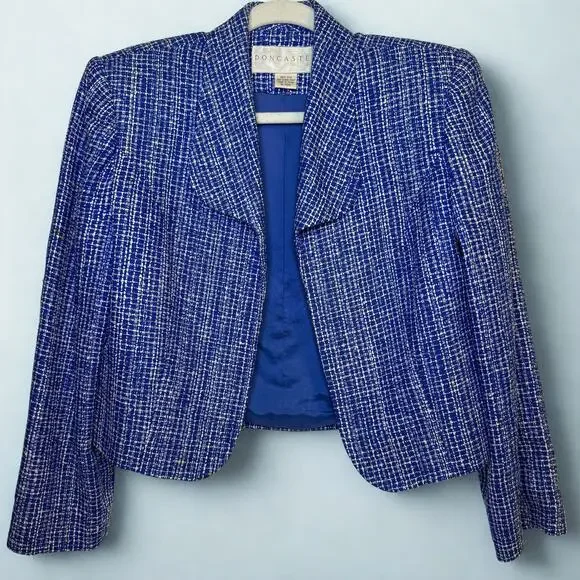 Doncaster Silk Tweed Cropped Blazer Blue White Sz 6