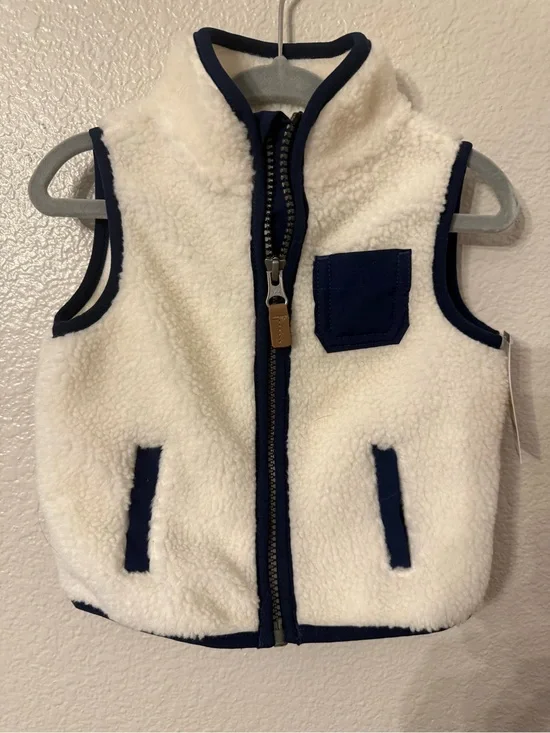 Carter's Cream Sherpa Vest with Navy Trim