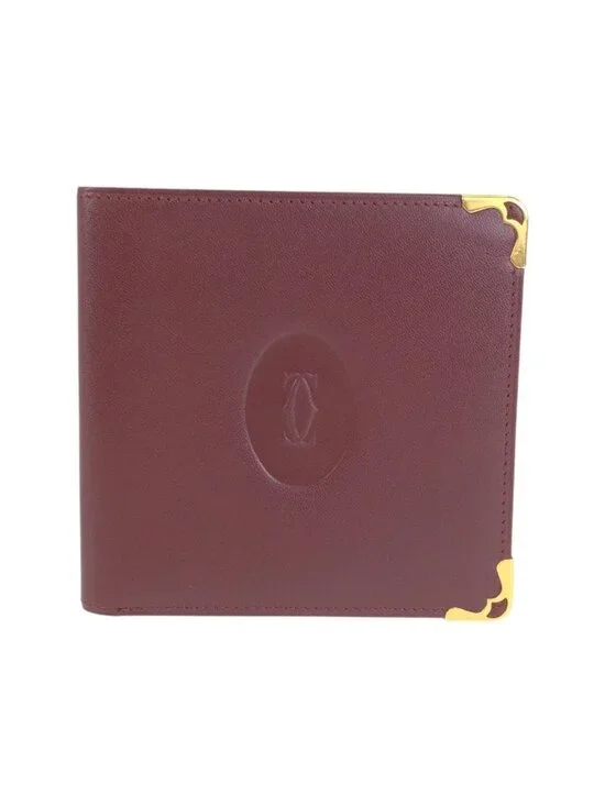 Cartier Must Line Wine Red Gold Leather Wallet Compact