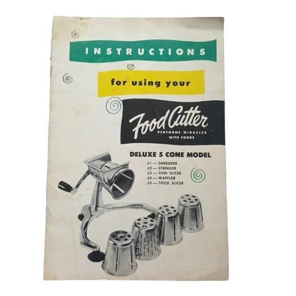 Vintage 1955 Pamphlet Instructions for using your Miracle Food Cutter Cone Model