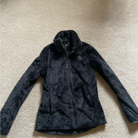 Black Plush Zip-Up North Face Jacket