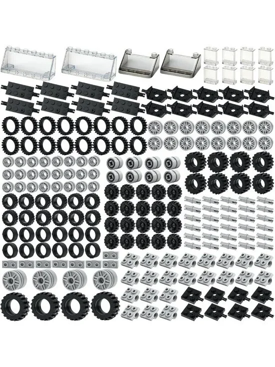 224PCS Building Bricks Wheels & Axles Set for Cars, DIY Toy Parts & Accessories