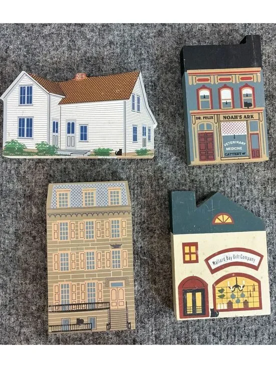 1980s Cats Meow Wooden Decorative House Blocks Set of 4 #4