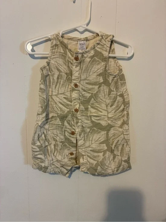 Carter's Olive Green Leaf Sleeveless Button Romper