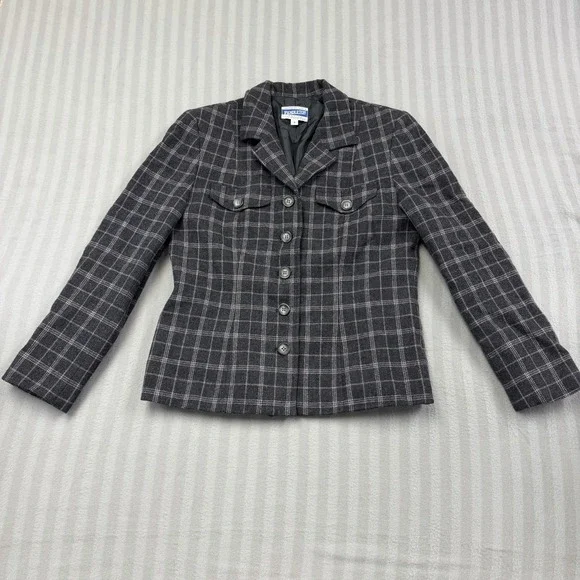 VTG Pendleton Blazer Womens 8 Petite Virgin Wool Windowpane Plaid Shoulder Pads